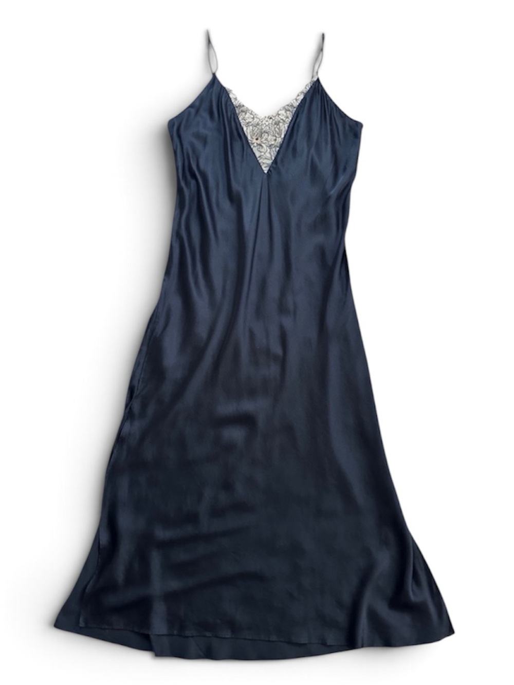 Soma 100% Silky Black Slip Dress with Lace Trim